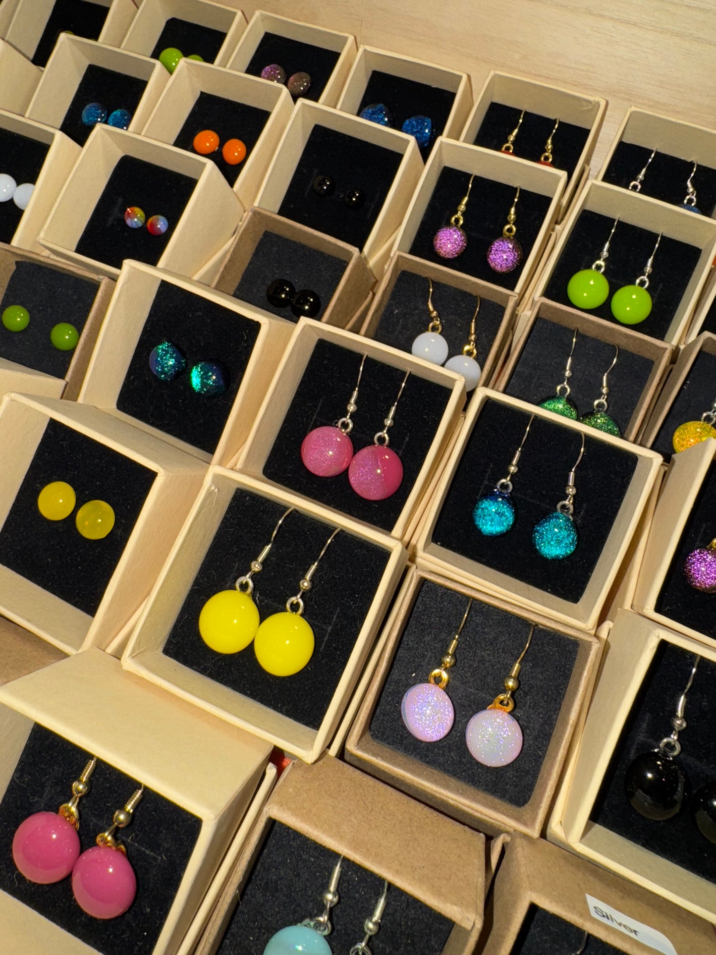 Fused glass drop earrings gold plated over 925 sterling silver hooks