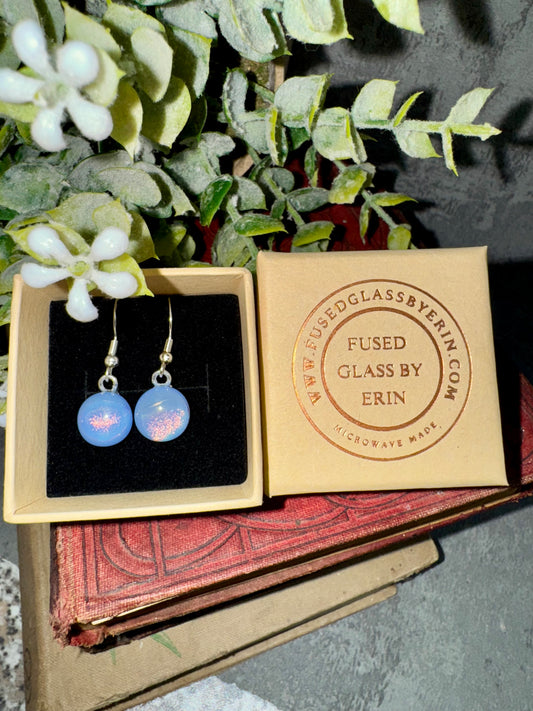 Fused glass drop earrings gold plated over 925 sterling silver hooks