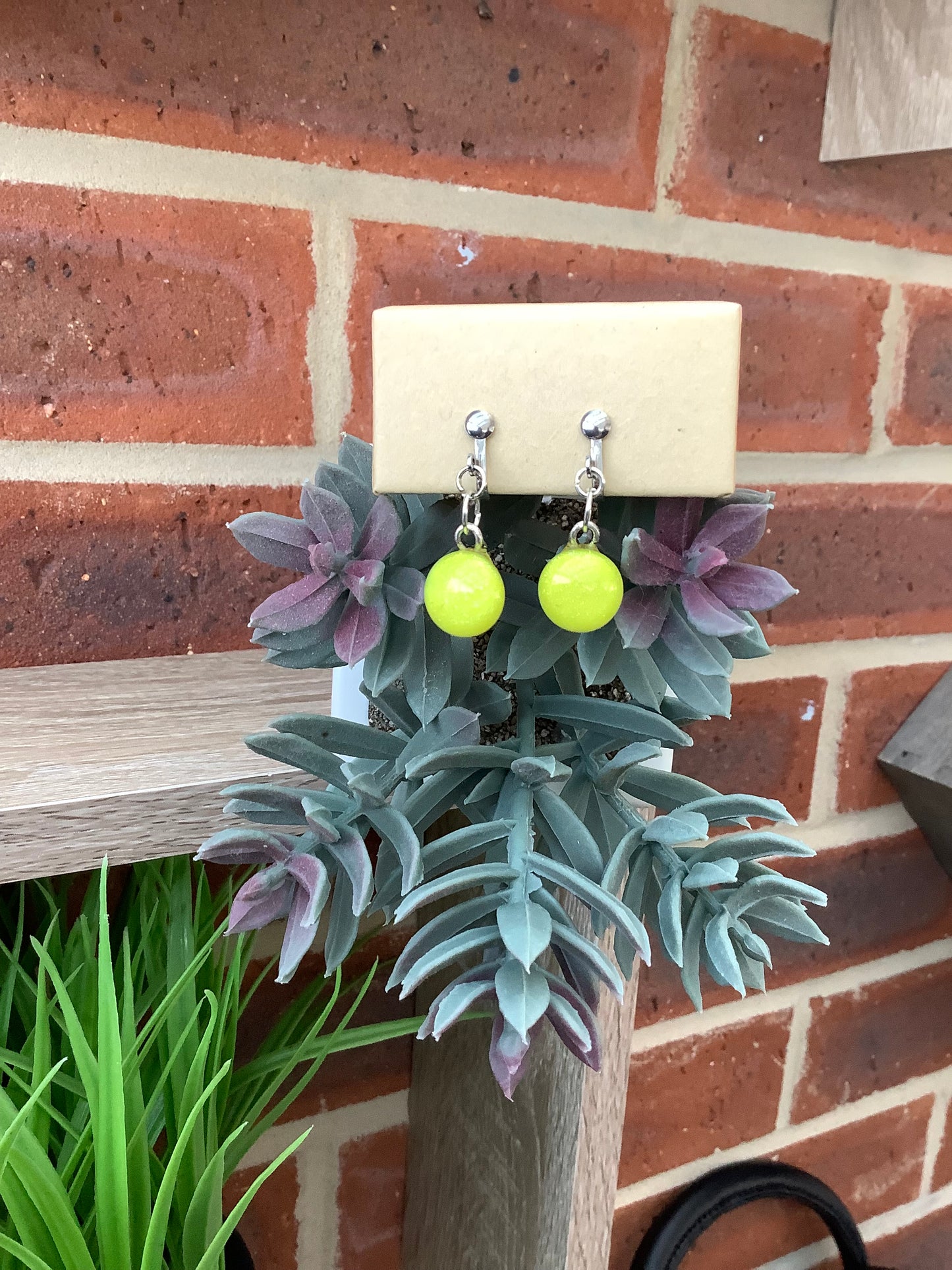 Fused glass hand made clip on drop earrings (any colour)
