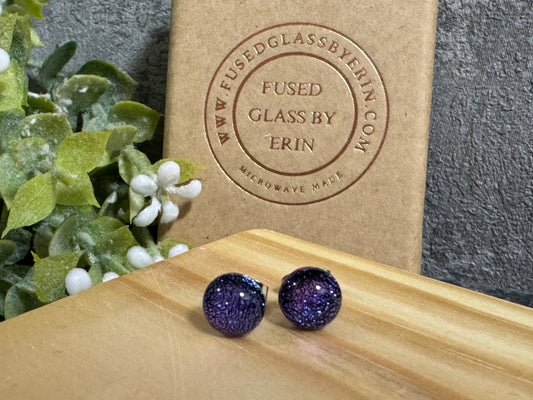 Fused glass stud earrings on stainless steel posts with butterfly backs