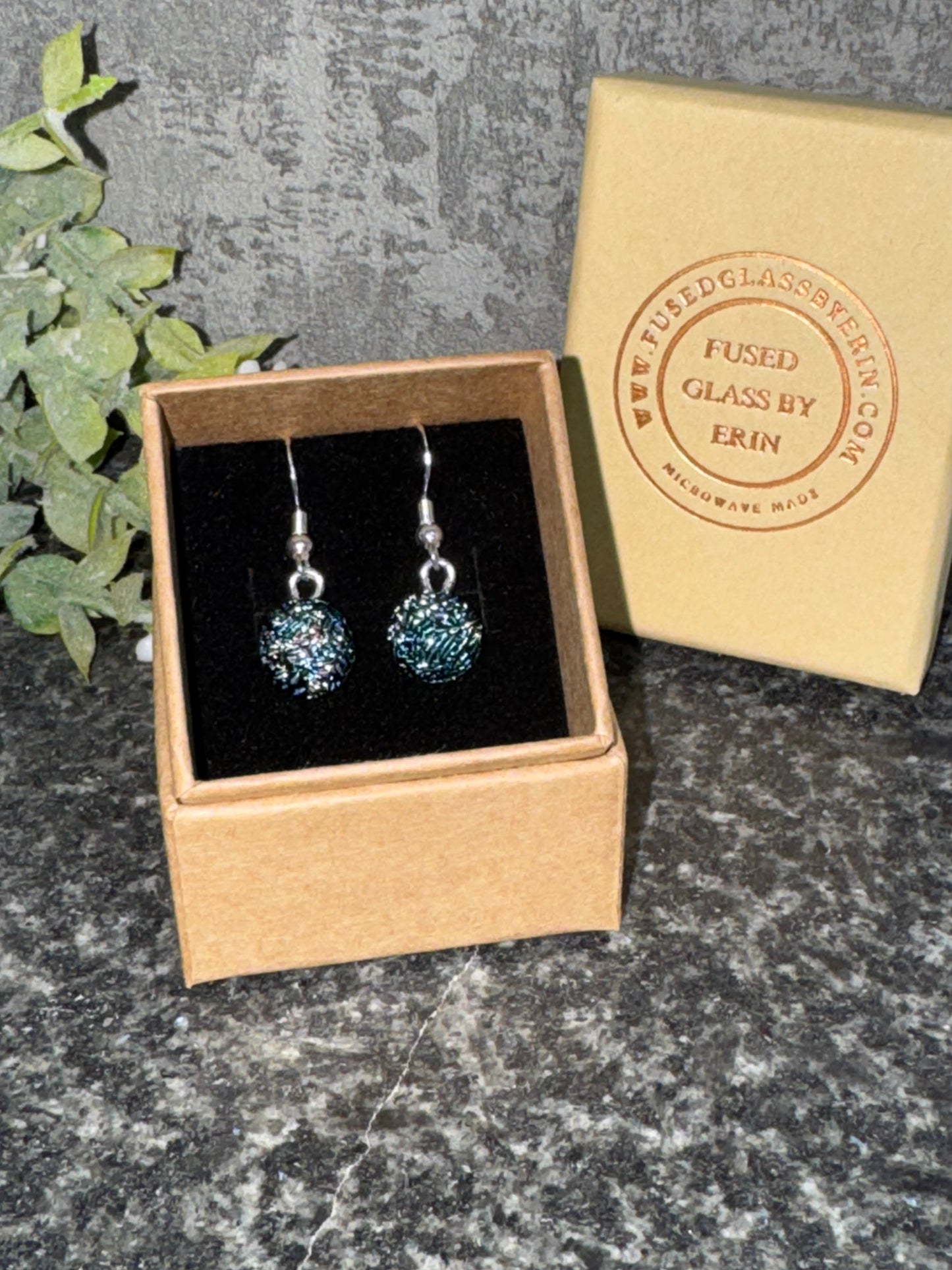 Fused glass drop earrings 925 sterling silver hooks