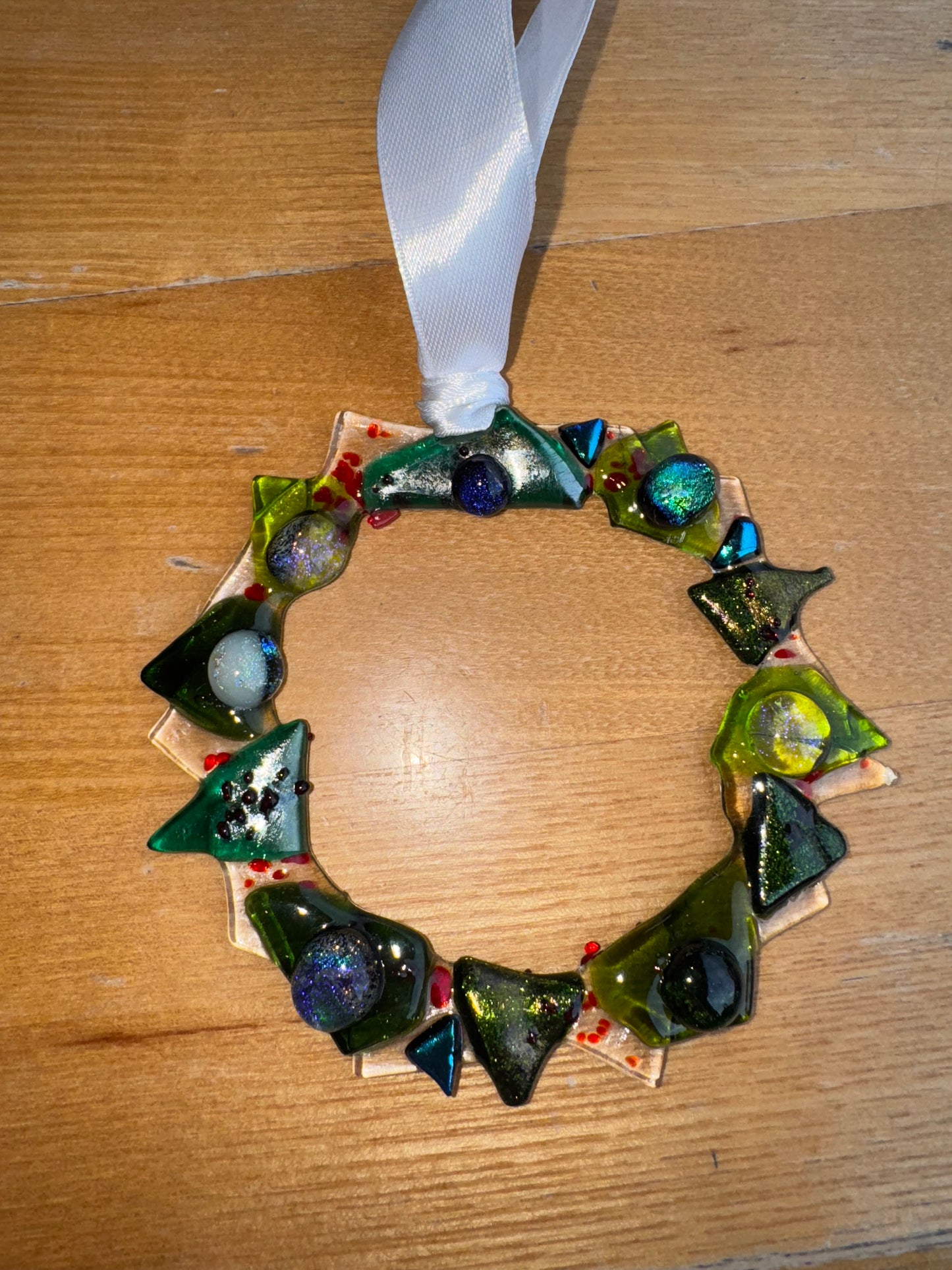 Whimsical Fused glass Christmas wreath decorations