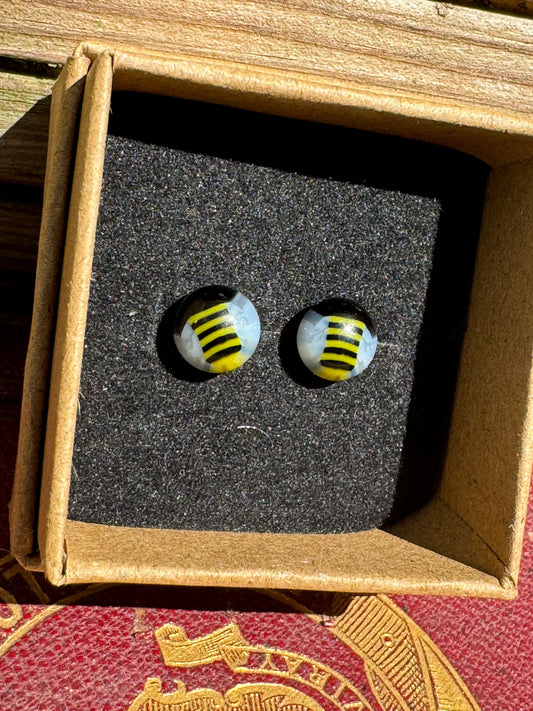 Honey bee bumblebee fused glass stud earrings