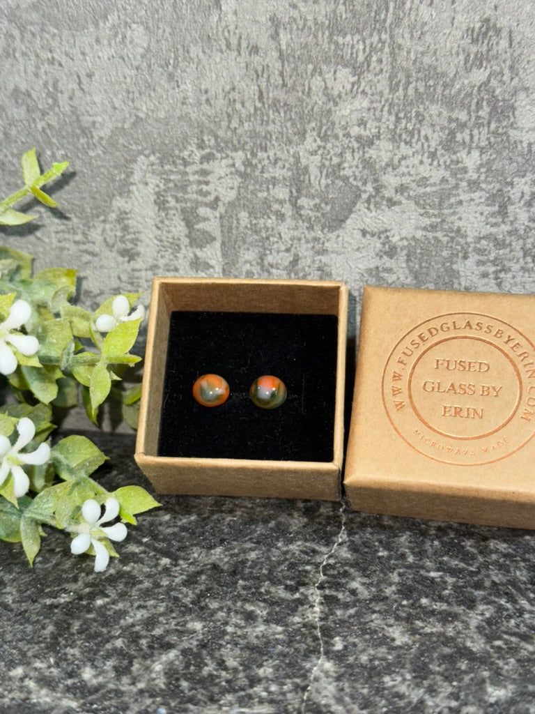 Fused glass stud earrings on stainless steel posts with butterfly backs