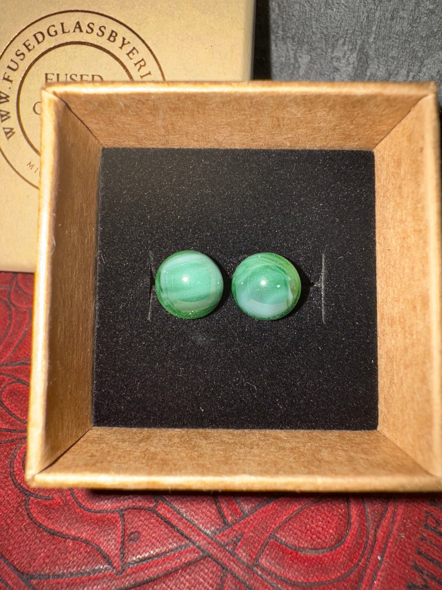 Fused glass stud earrings on stainless steel posts with butterfly backs