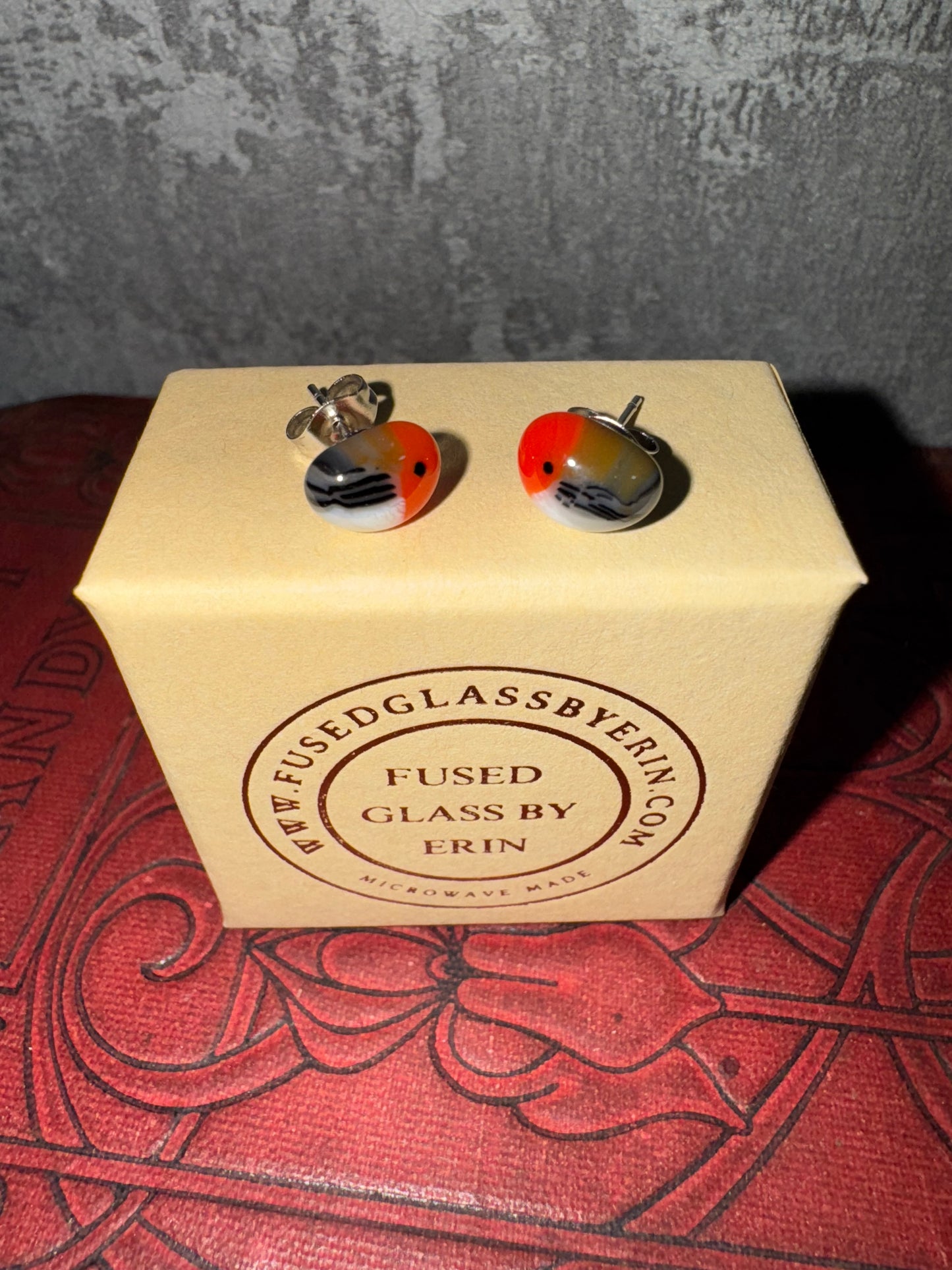 Fused glass Robin stud earrings