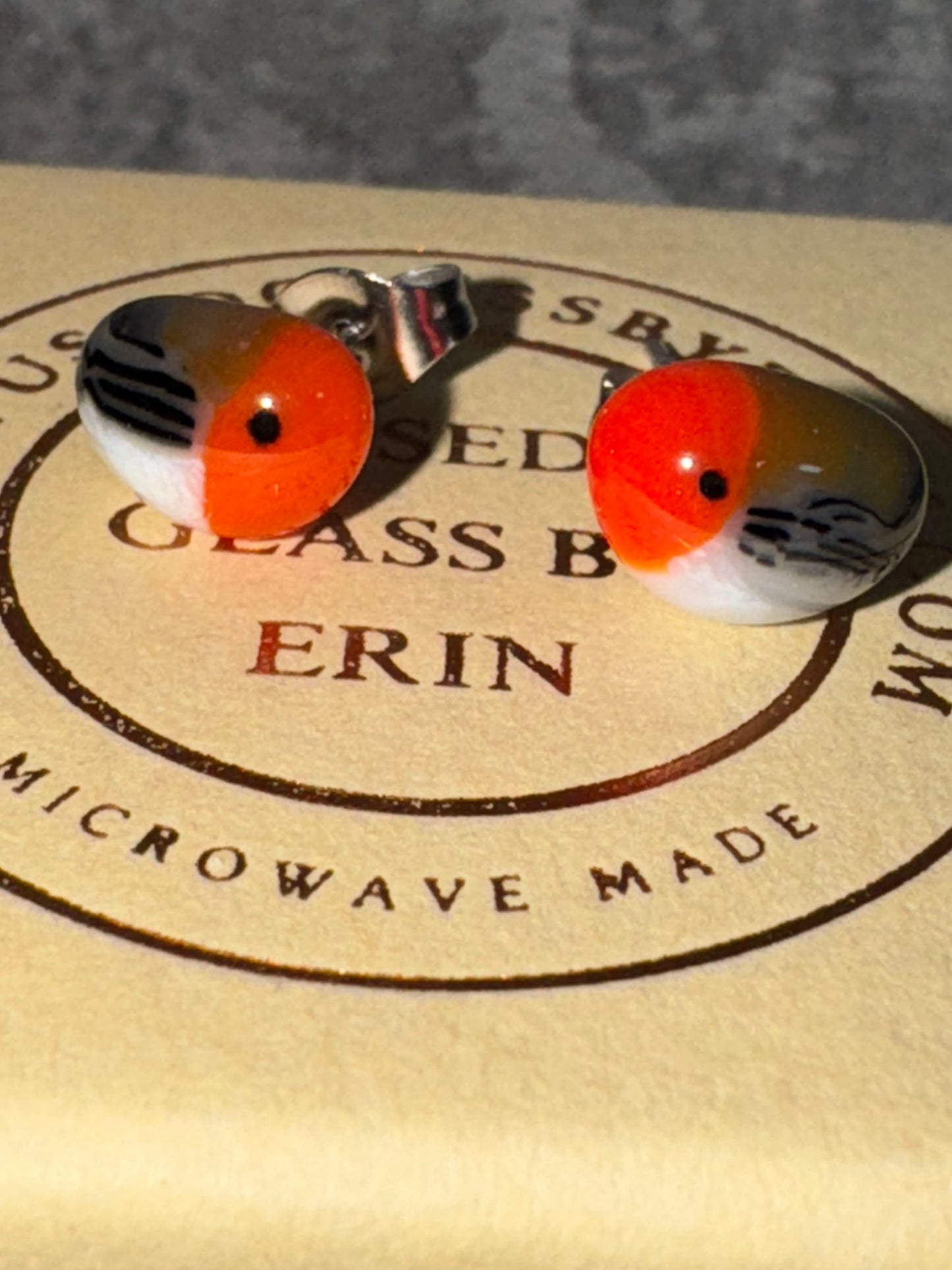 Fused glass Robin stud earrings