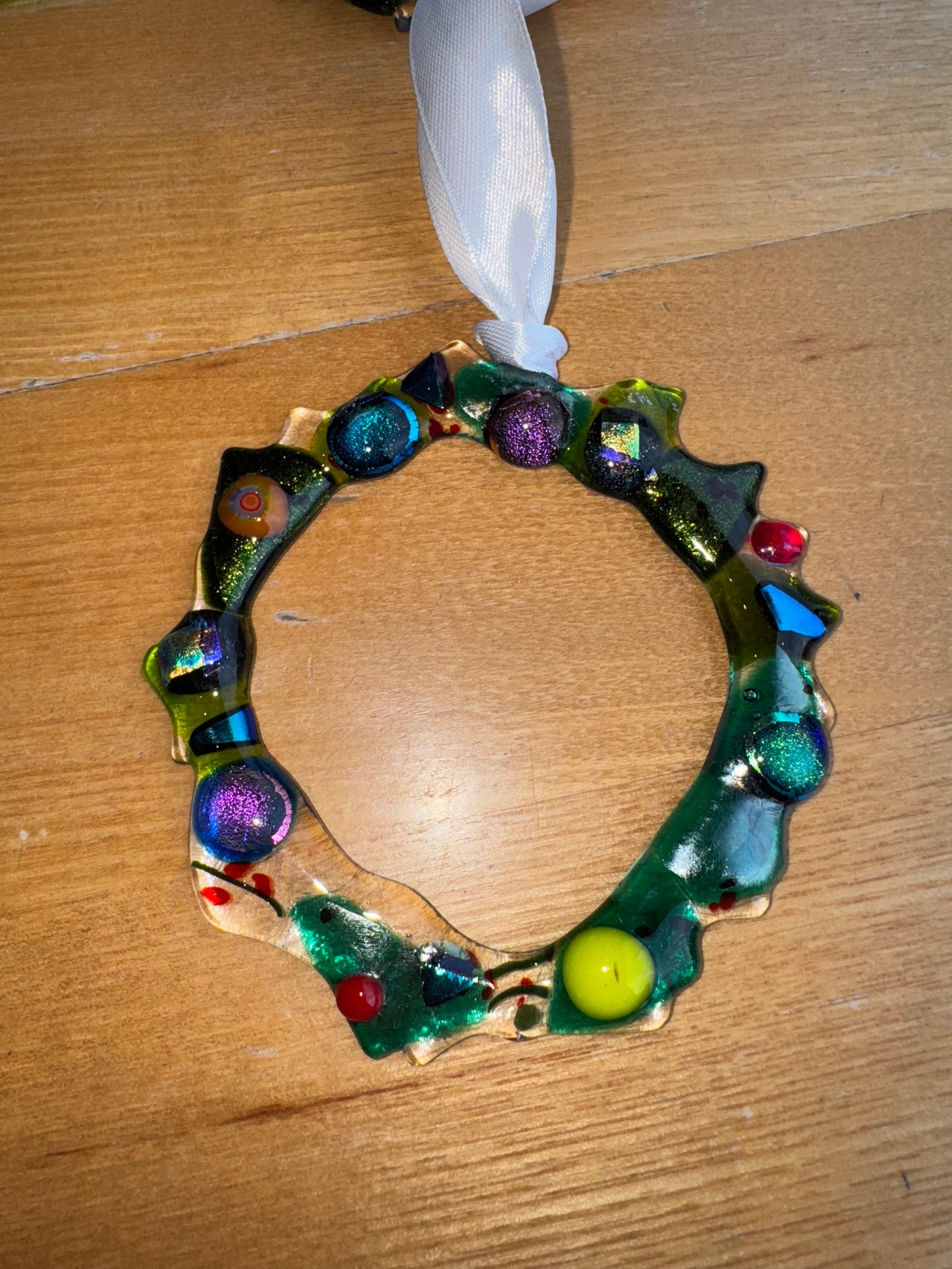 Whimsical Fused glass Christmas wreath decorations