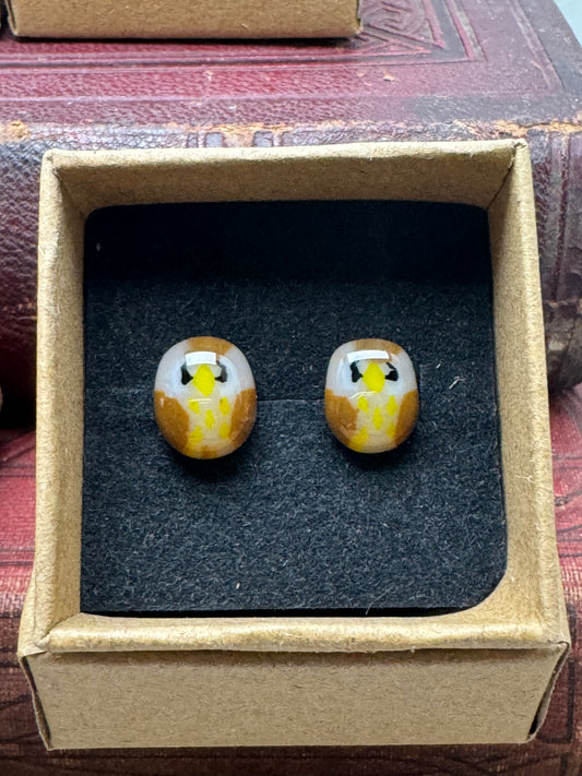 Fused glass owl stud earrings