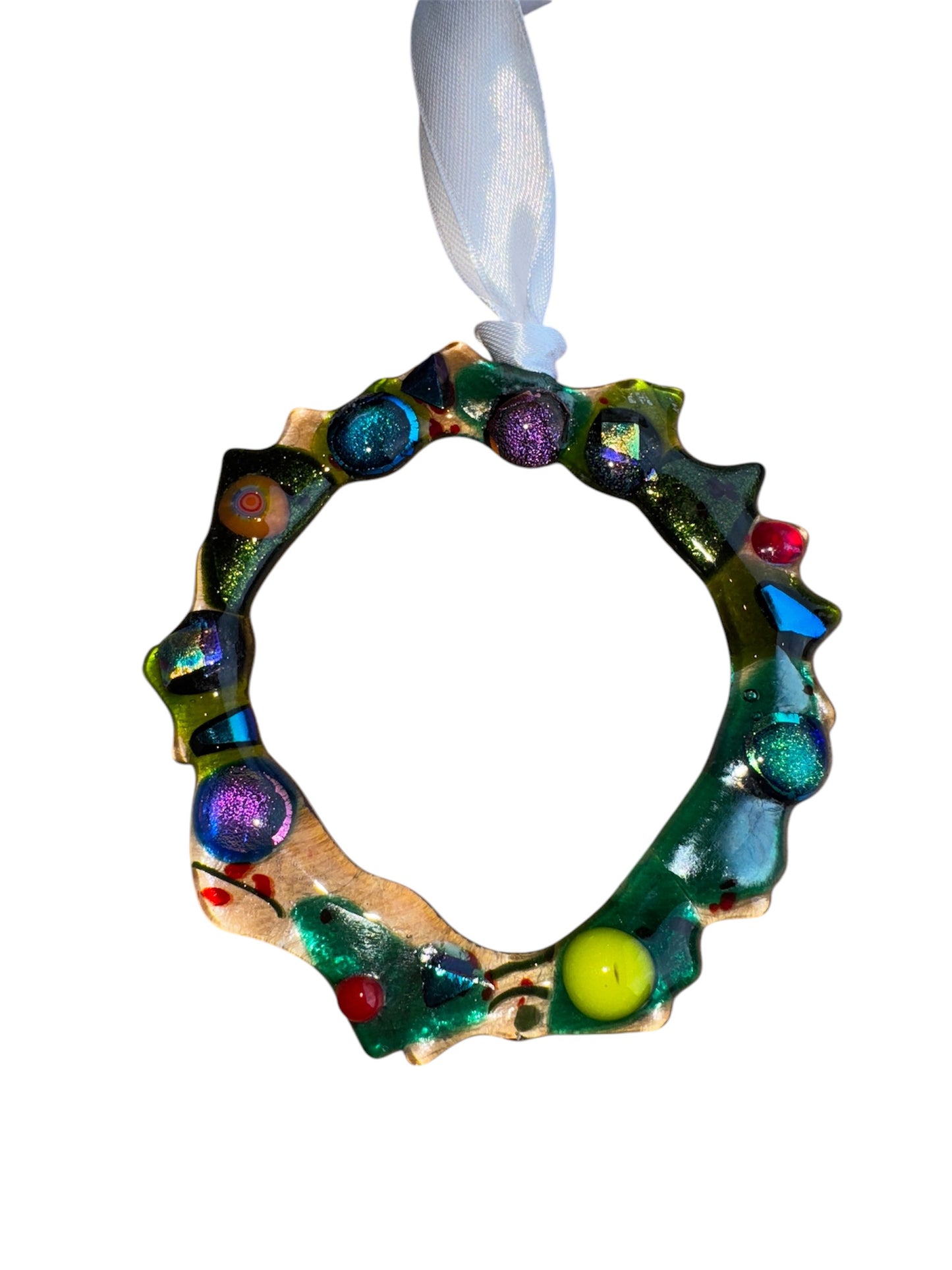 Whimsical Fused glass Christmas wreath decorations