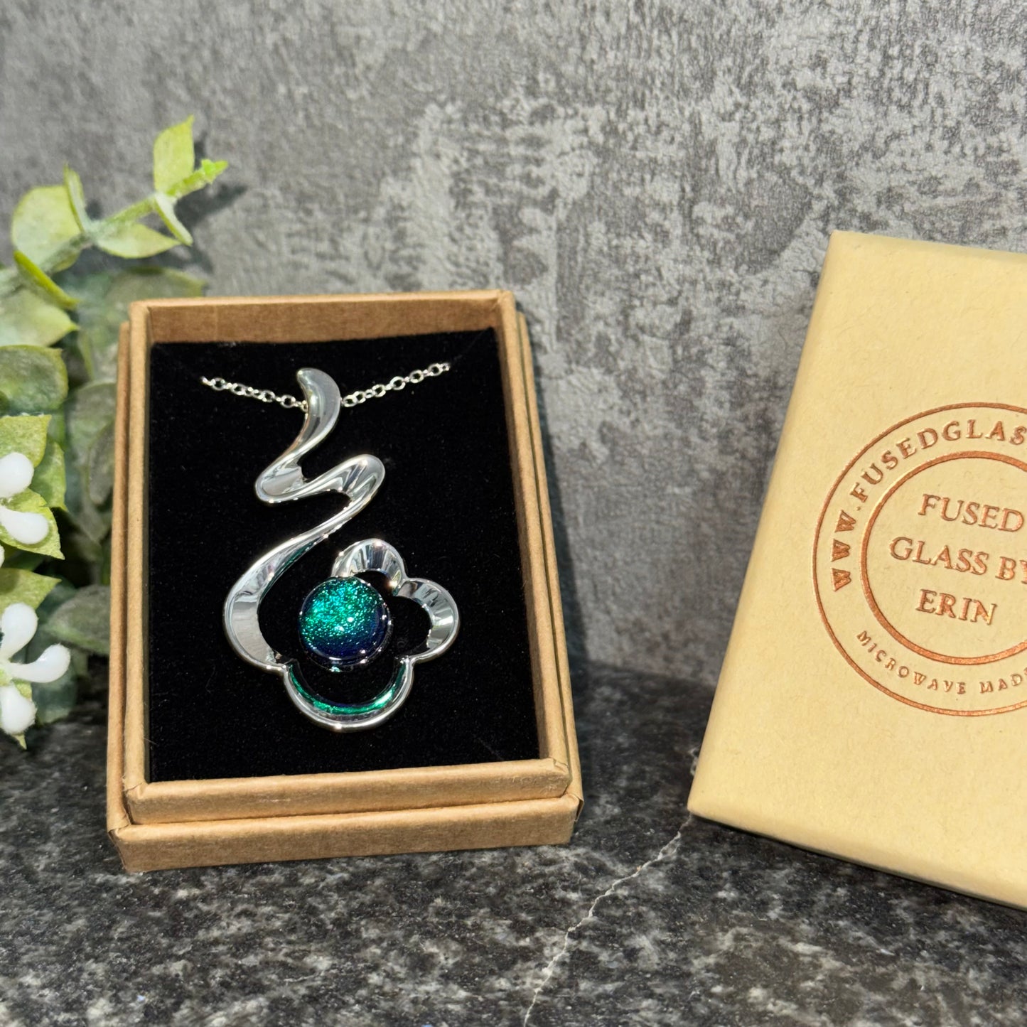 Flower drop pendant with 18” chain
