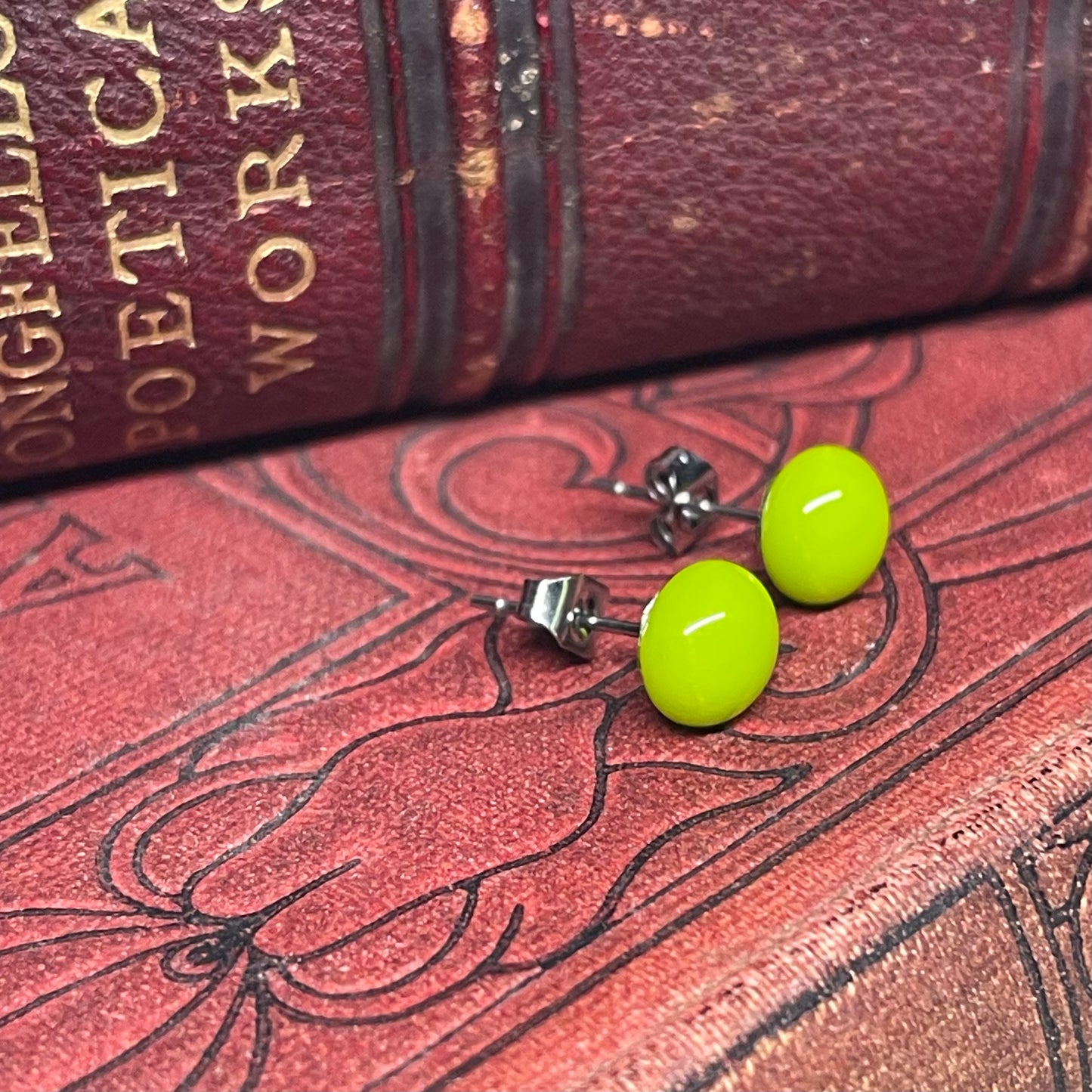 Fused glass stud earrings on stainless steel posts with butterfly backs