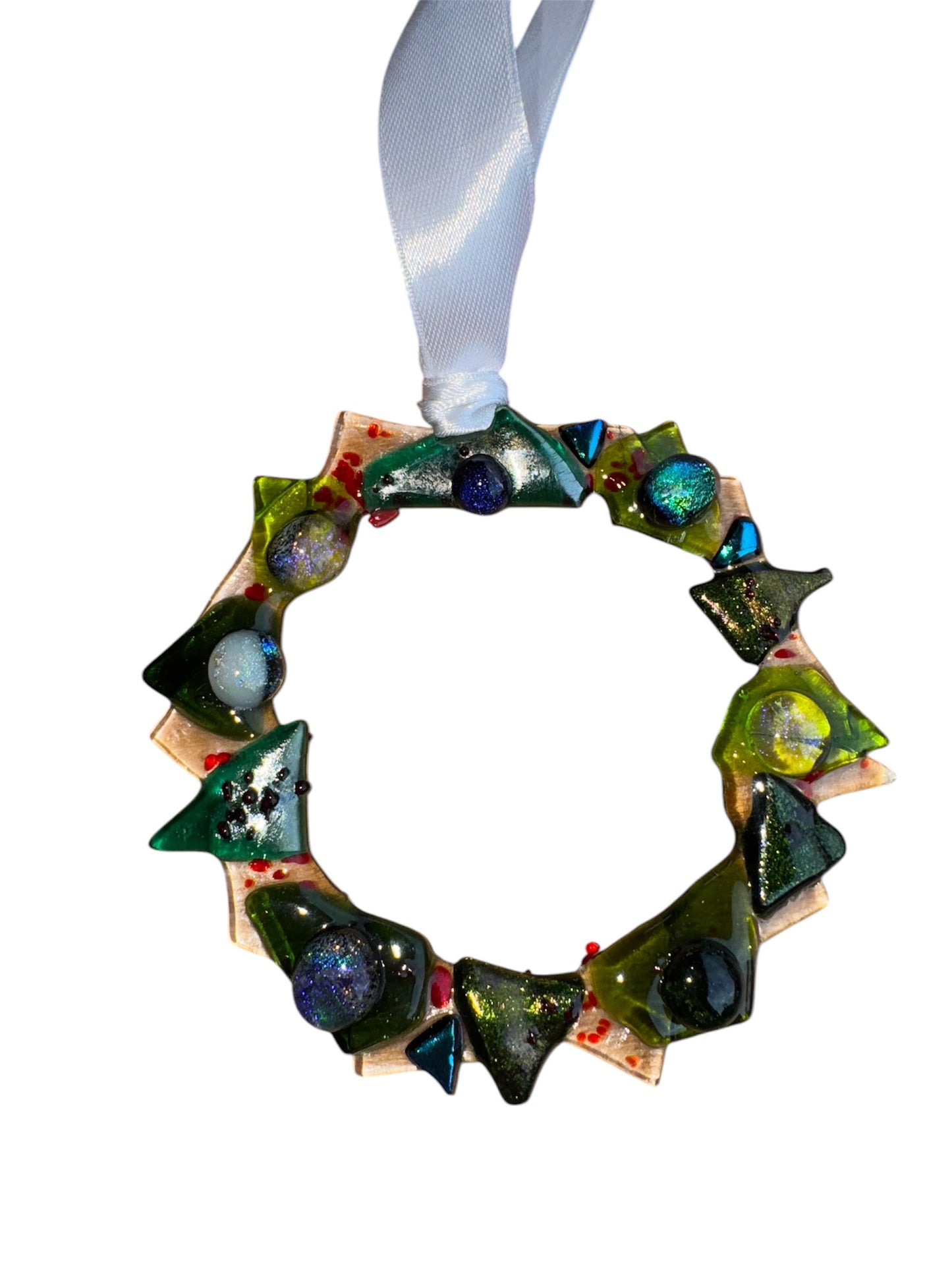 Whimsical Fused glass Christmas wreath decorations