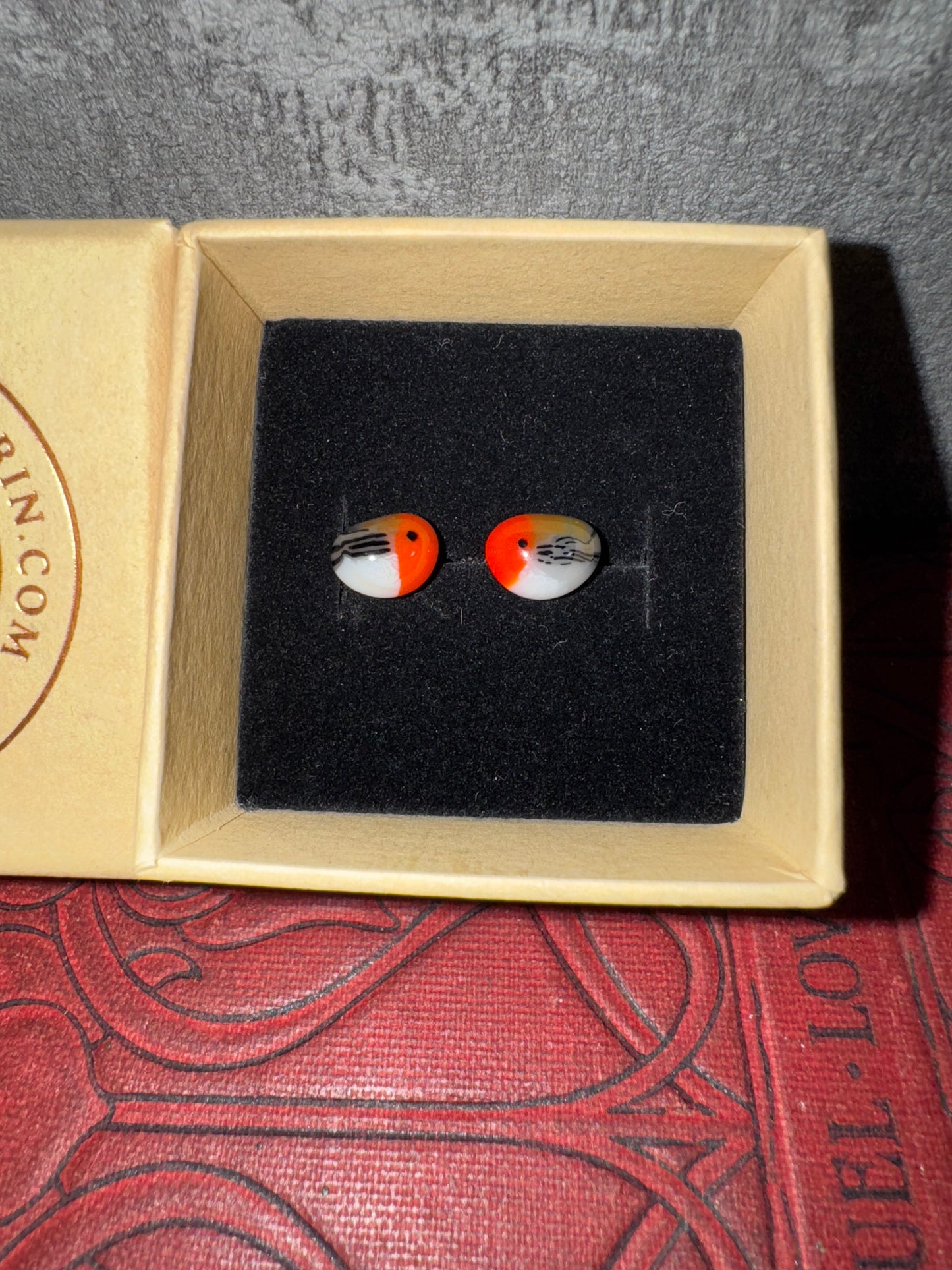 Fused glass Robin stud earrings