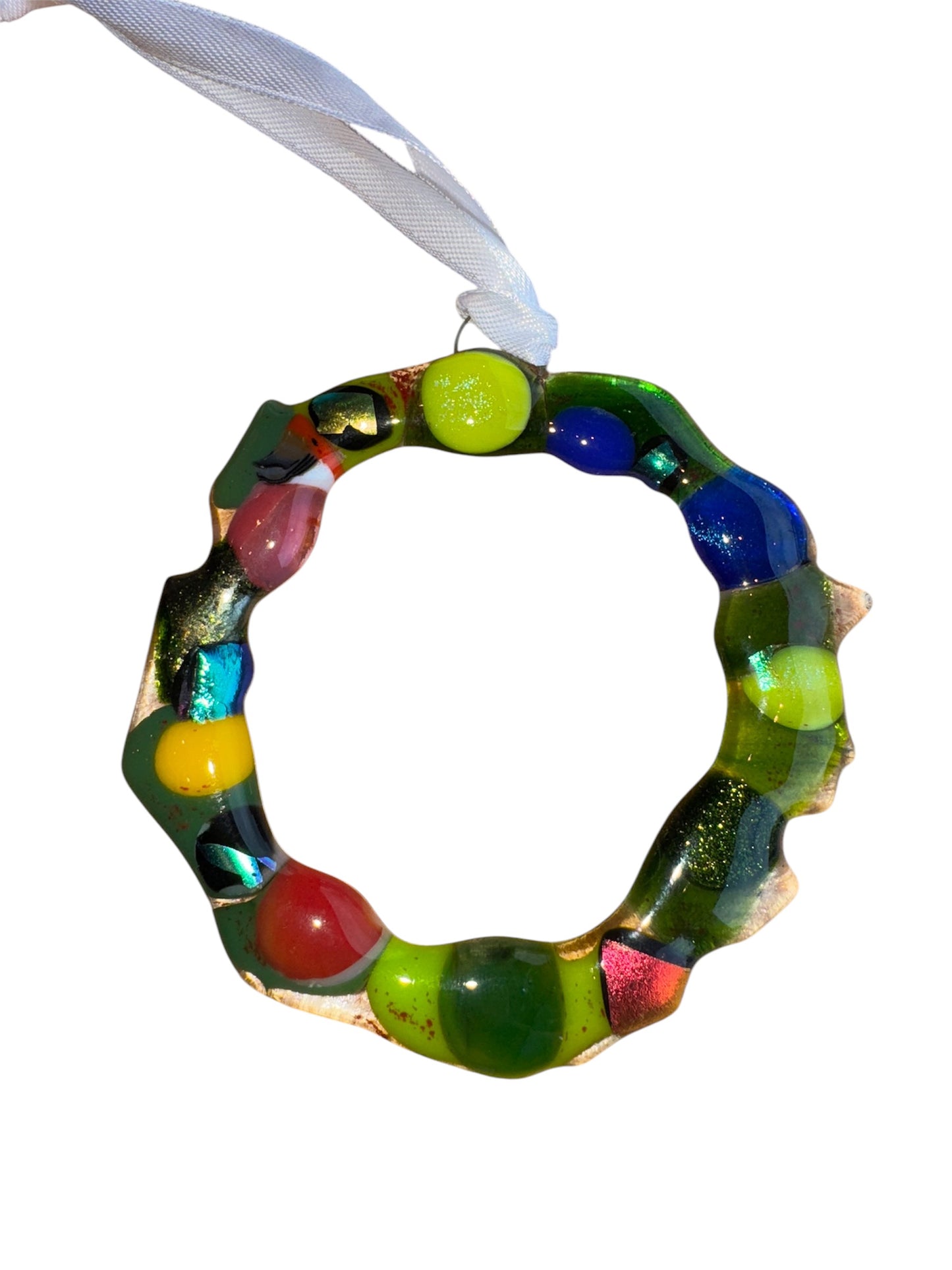 Whimsical Fused glass Christmas wreath decorations