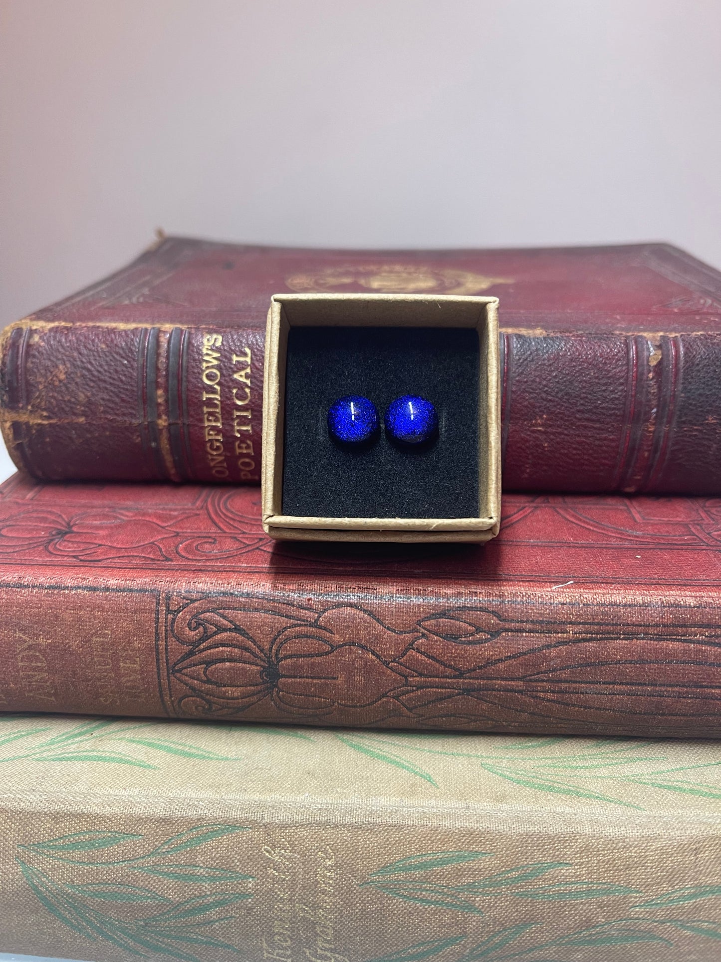 Fused glass stud earrings on stainless steel posts with butterfly backs