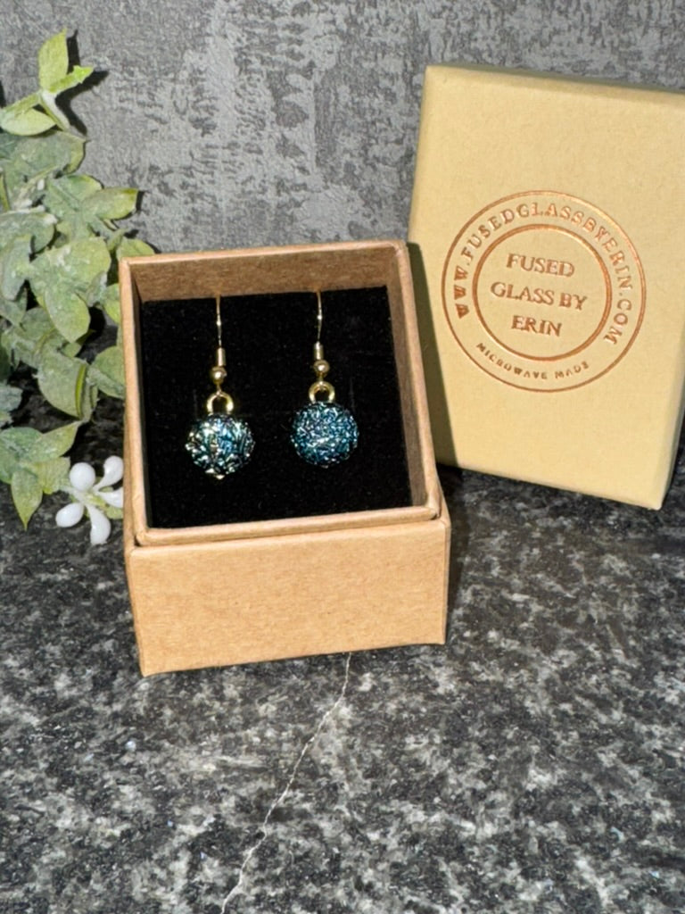 Fused glass drop earrings gold plated over 925 sterling silver hooks
