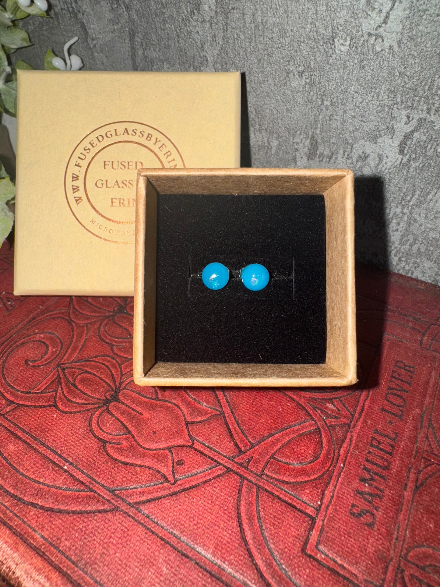 Fused glass stud earrings on stainless steel posts with butterfly backs