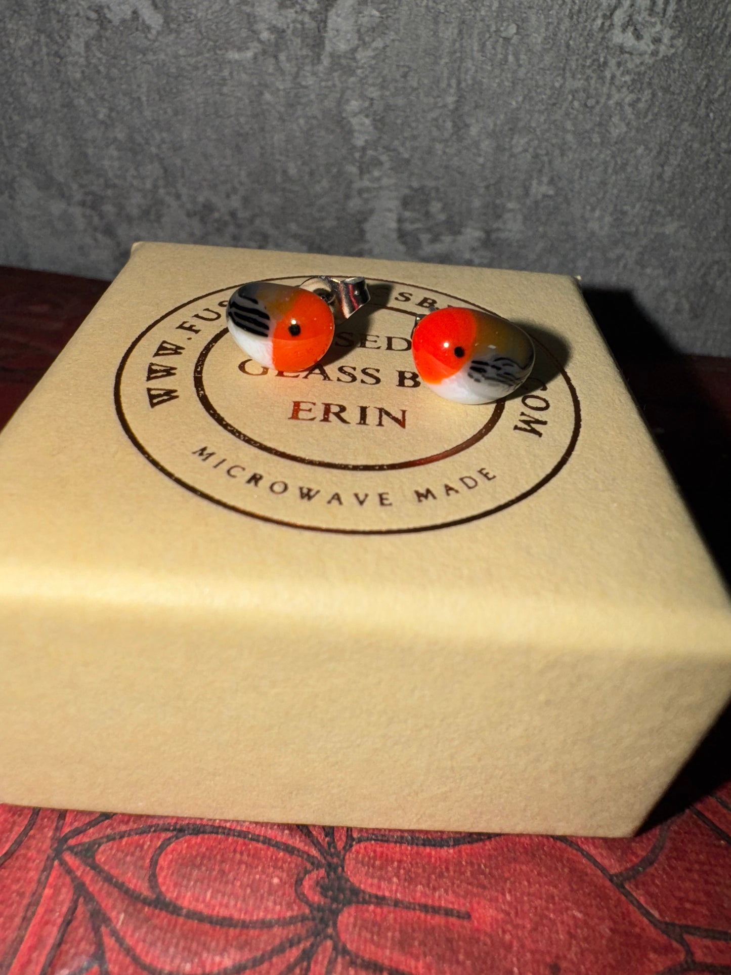 Fused glass Robin stud earrings