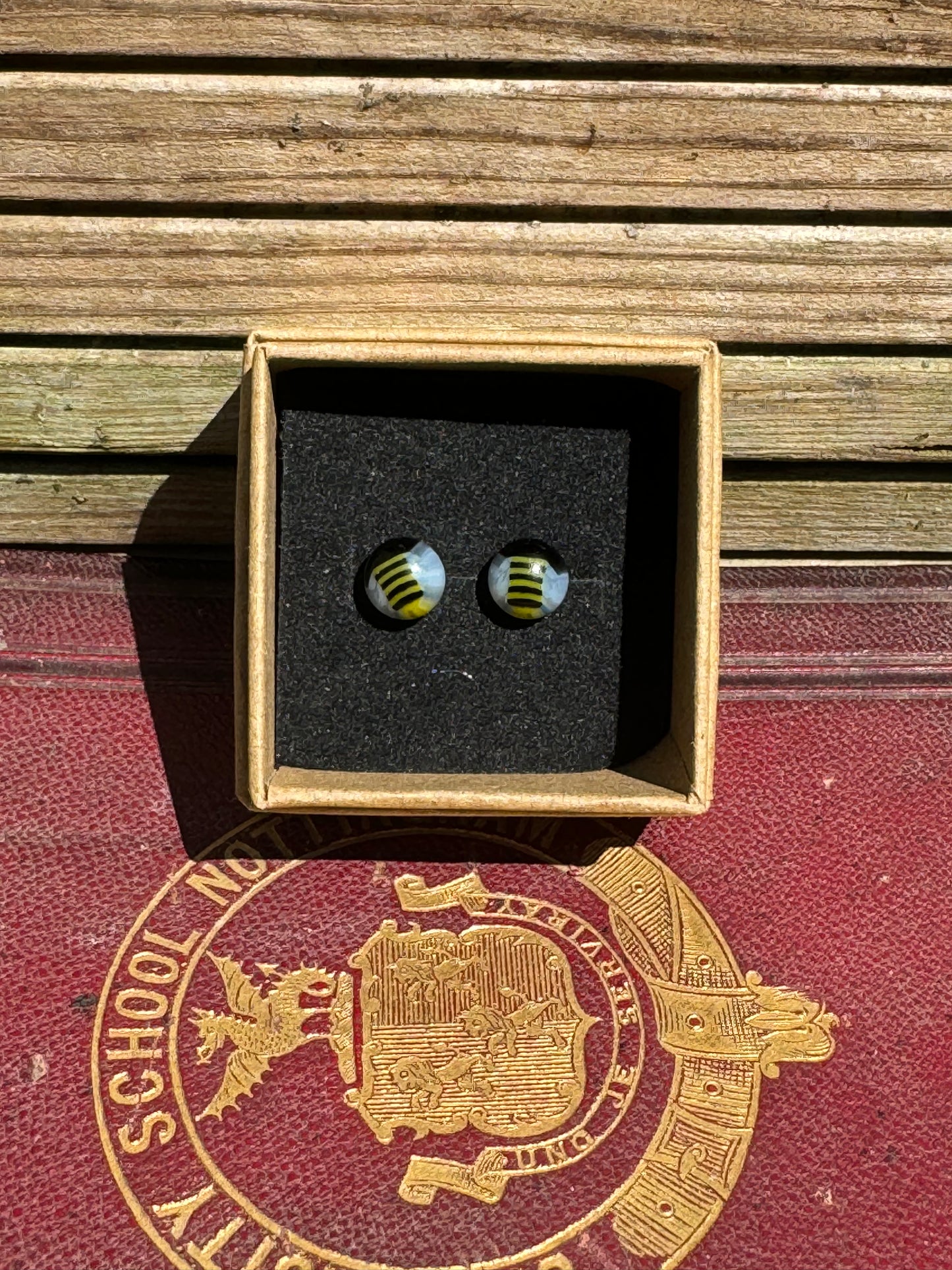 Honey bee bumblebee fused glass stud earrings