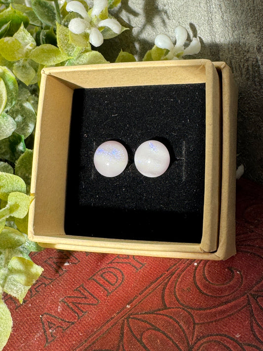 Fused glass stud earrings on stainless steel posts with butterfly backs