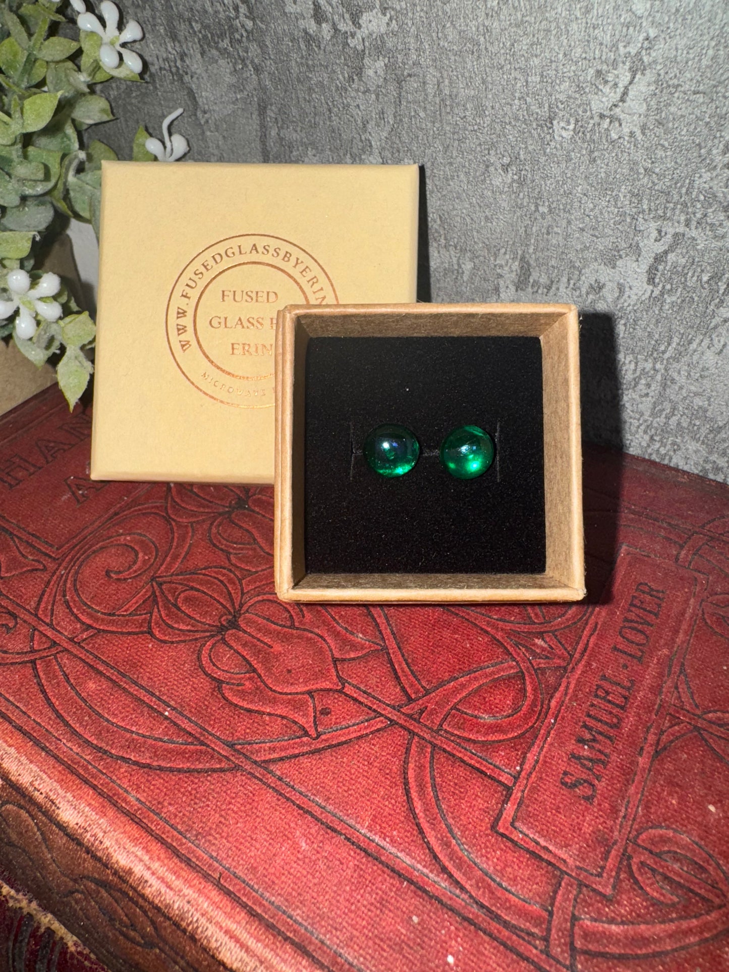 Fused glass stud earrings on stainless steel posts with butterfly backs