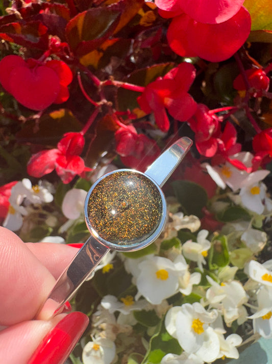 Heavy silver plated bangle with handmade 15mm glass cabochon