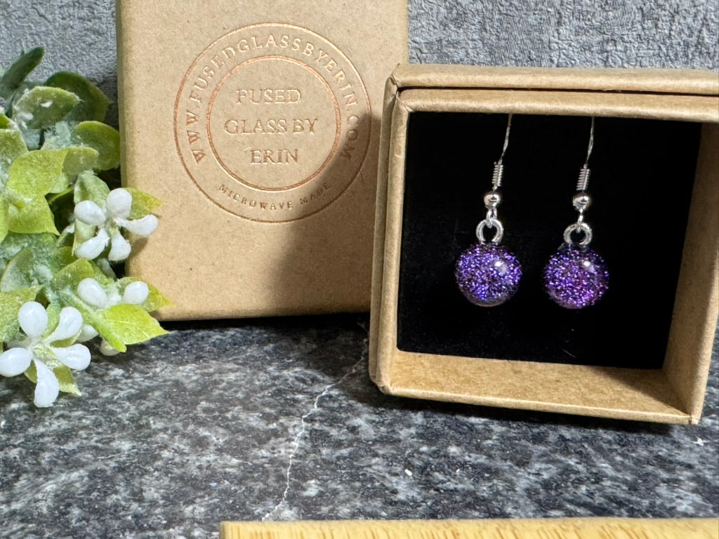 Fused glass drop earrings gold plated over 925 sterling silver hooks