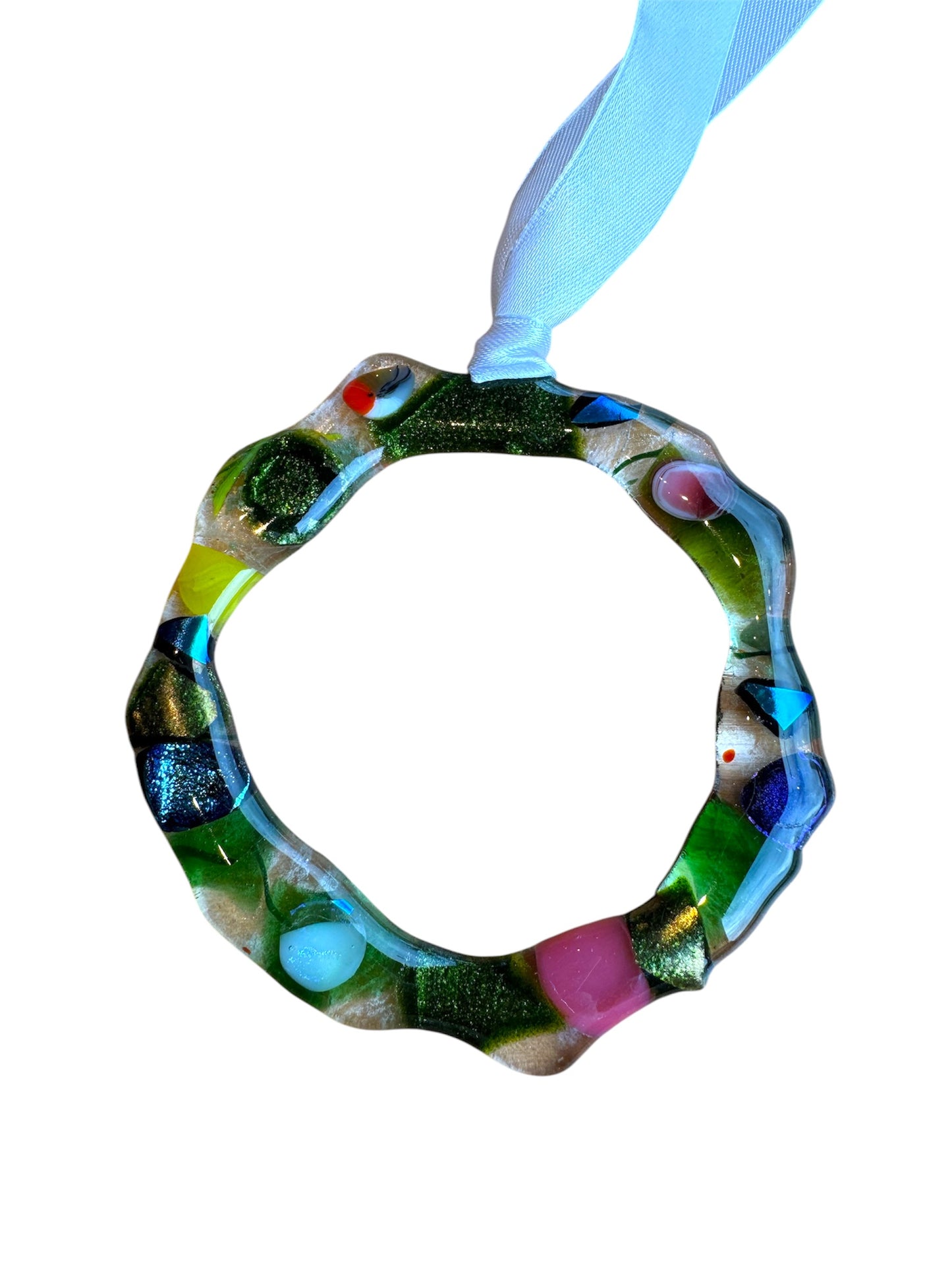 Whimsical Fused glass Christmas wreath decorations