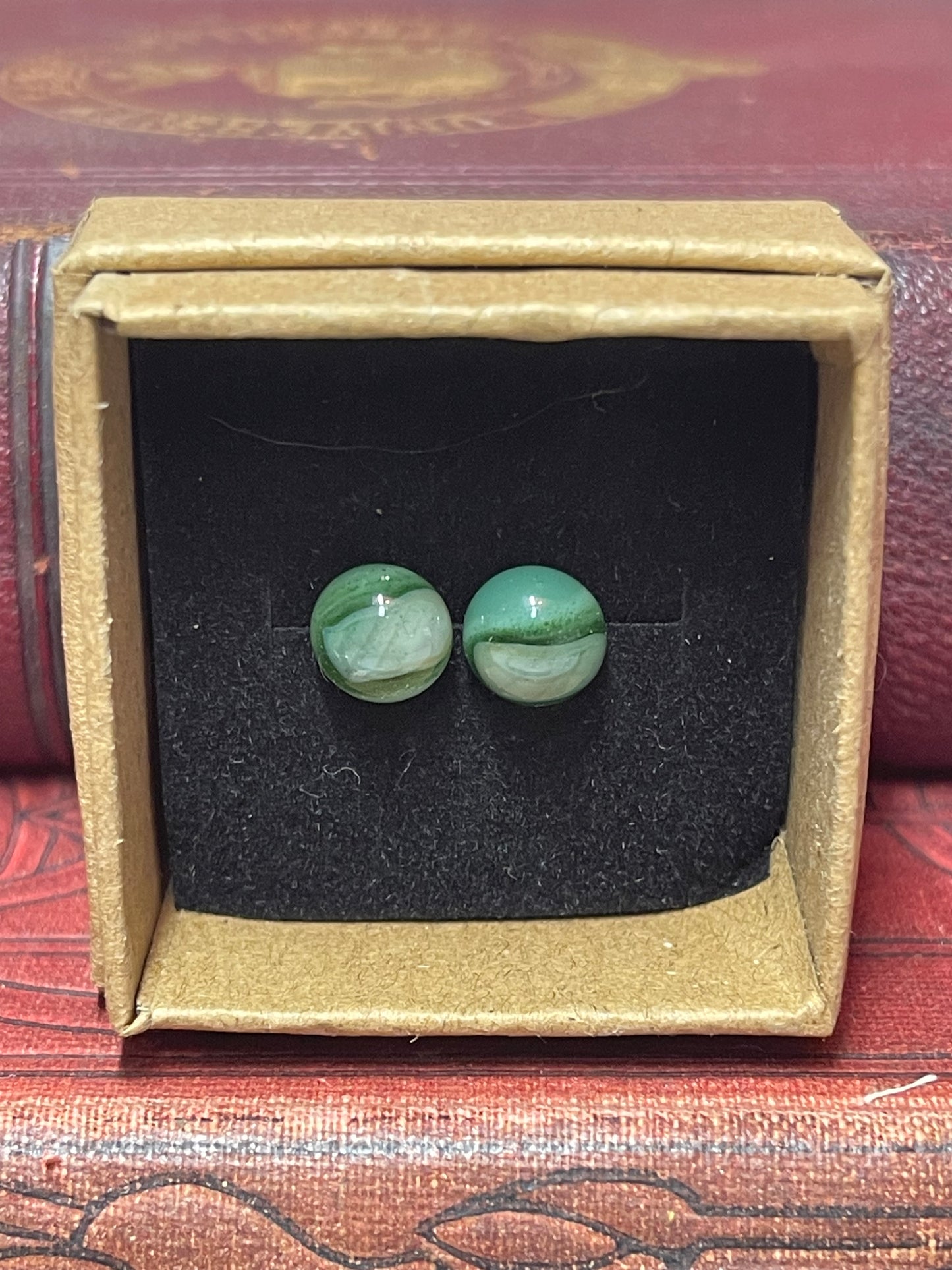 Fused glass stud earrings on stainless steel posts with butterfly backs