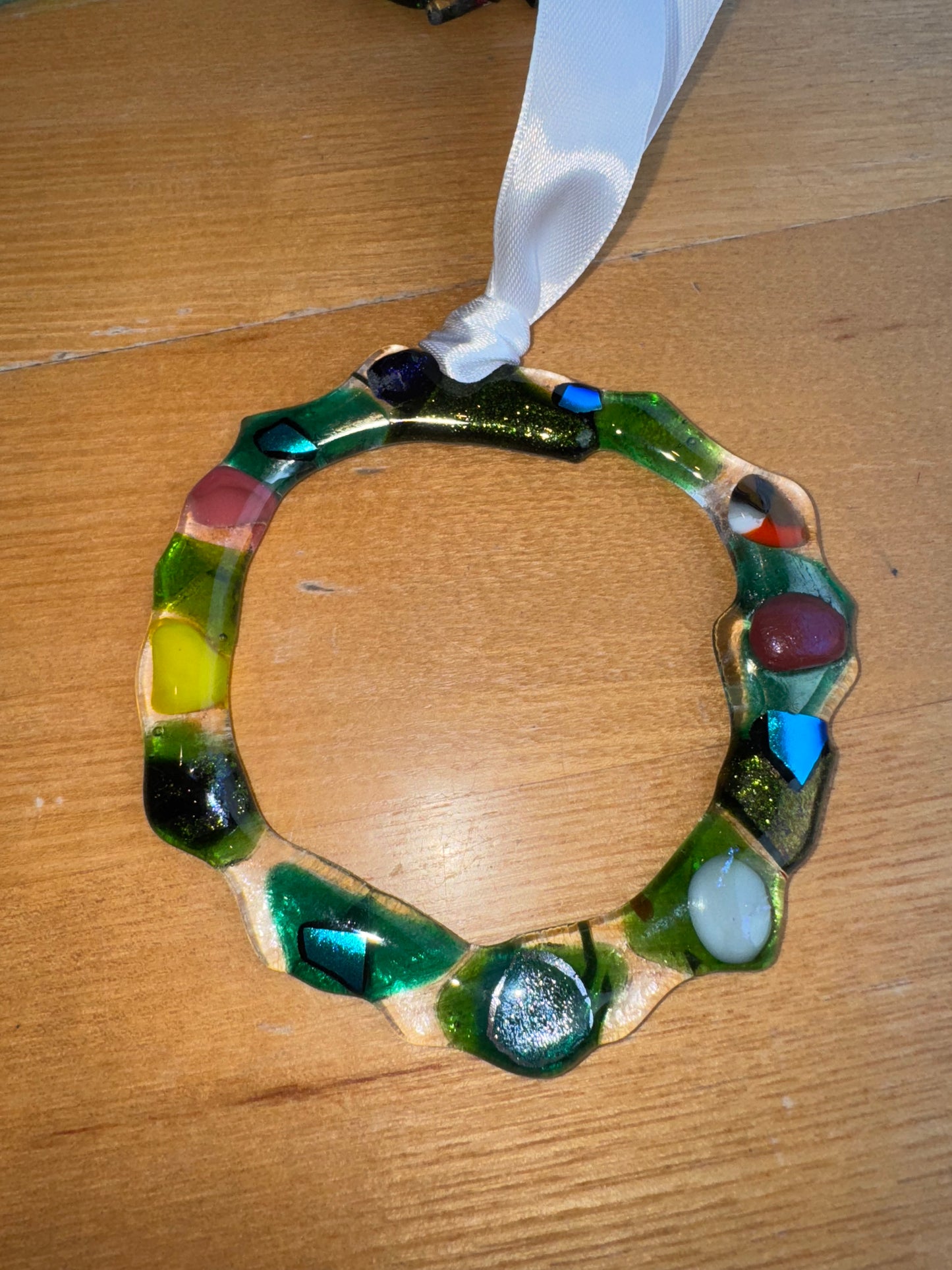 Whimsical Fused glass Christmas wreath decorations