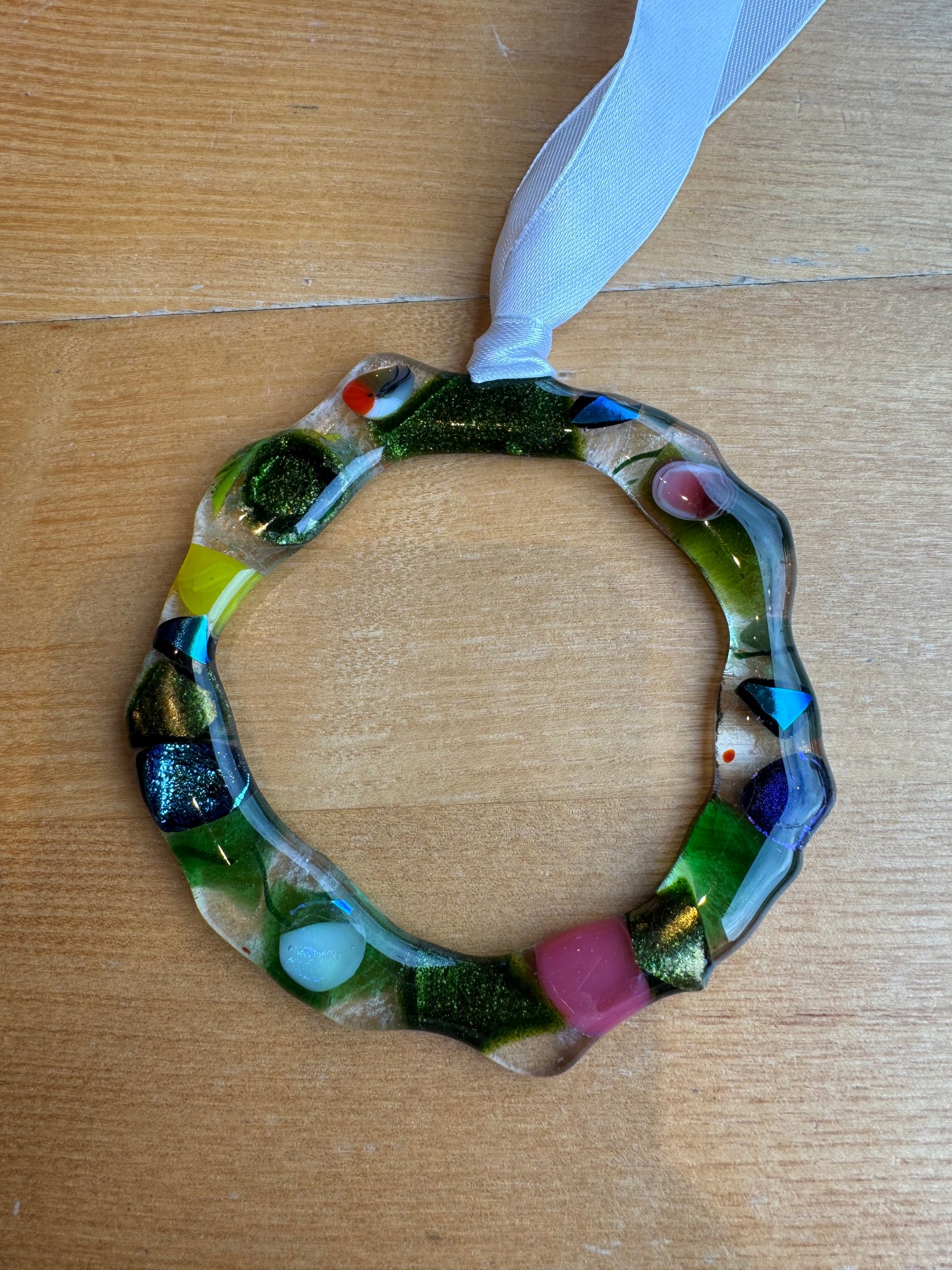 Whimsical Fused glass Christmas wreath decorations