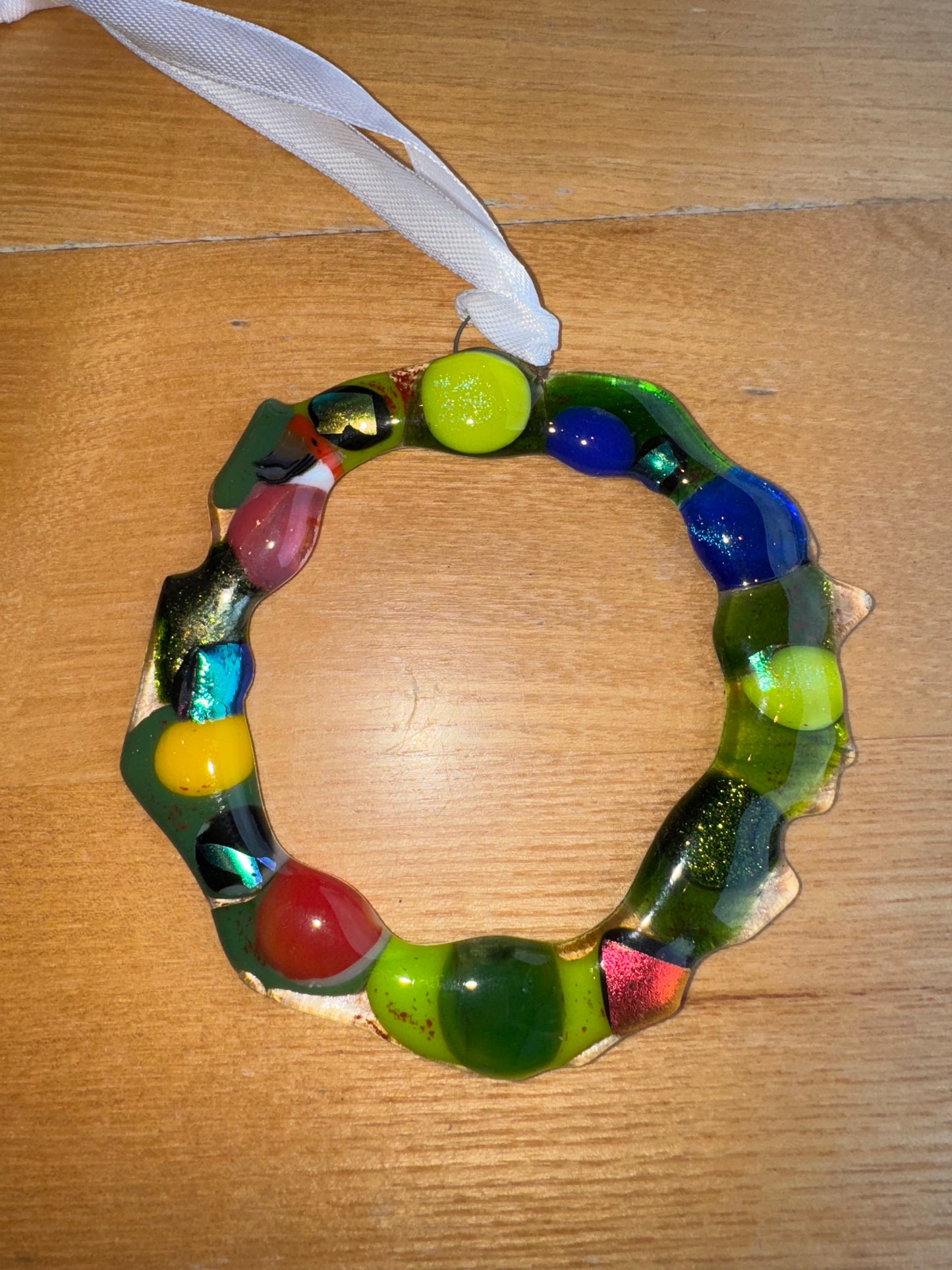 Whimsical Fused glass Christmas wreath decorations