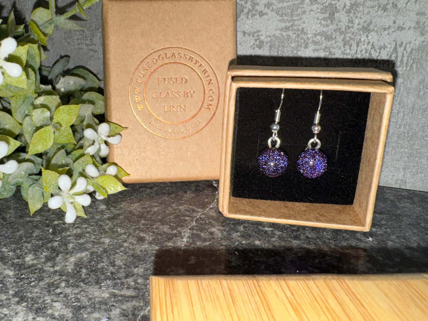 Fused glass drop earrings 925 sterling silver hooks