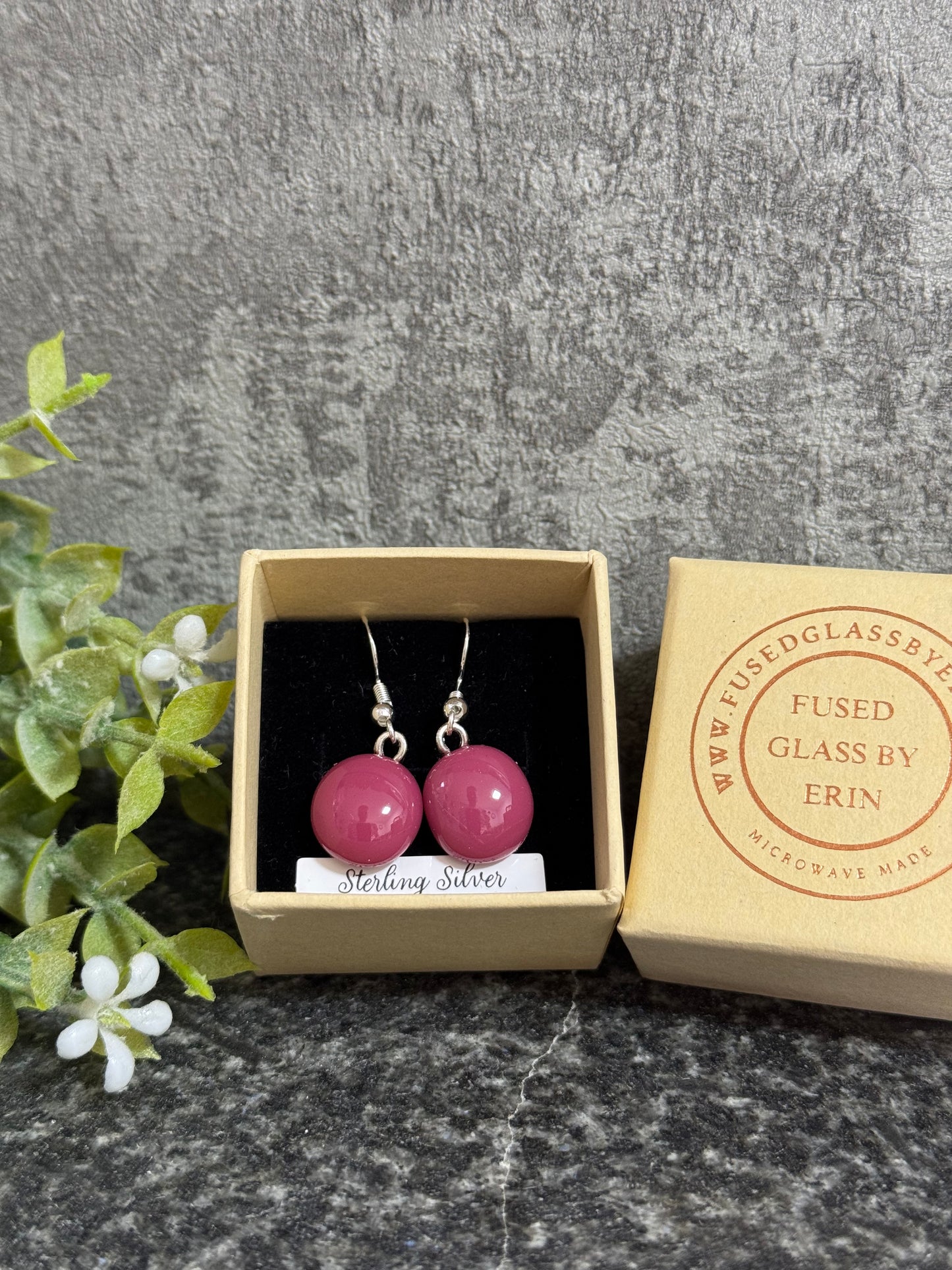 Fused glass drop earrings 925 sterling silver hooks