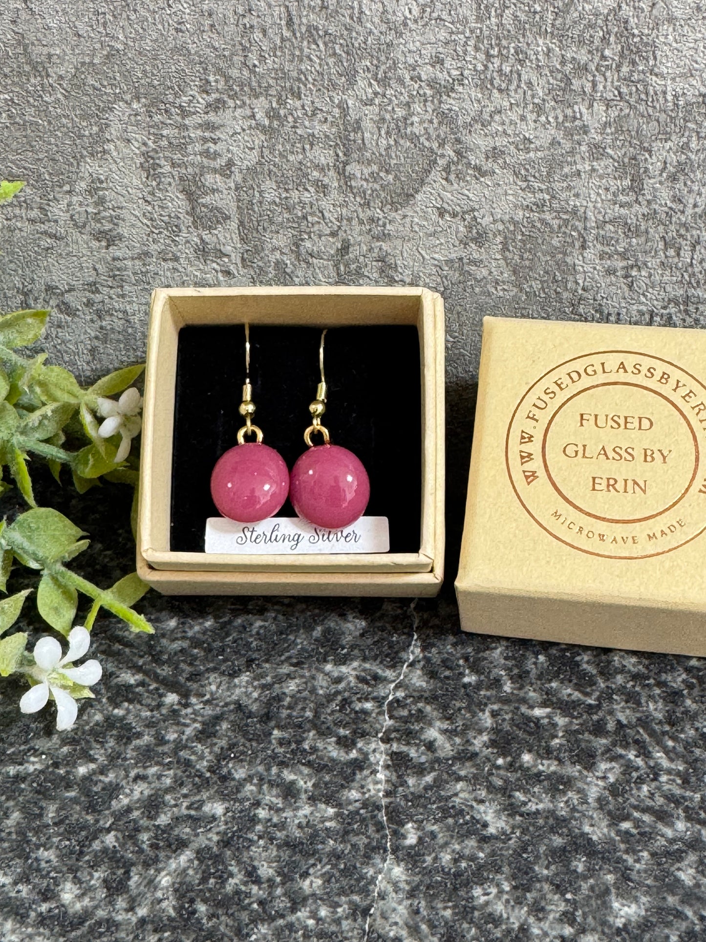 Fused glass drop earrings 925 sterling silver hooks