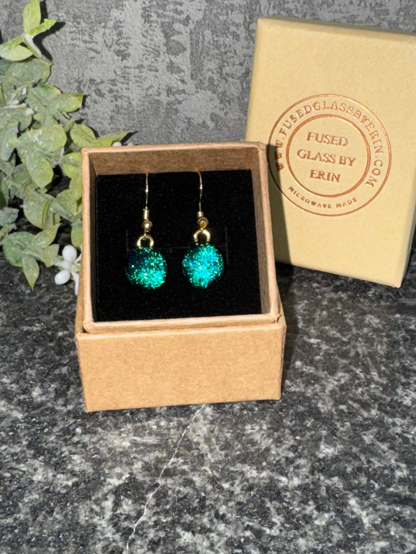 Fused glass drop earrings 925 sterling silver hooks